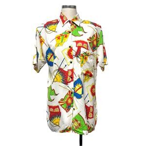 Vintage Prime Time Womens Size L Nautical Flags Button Up Shirt